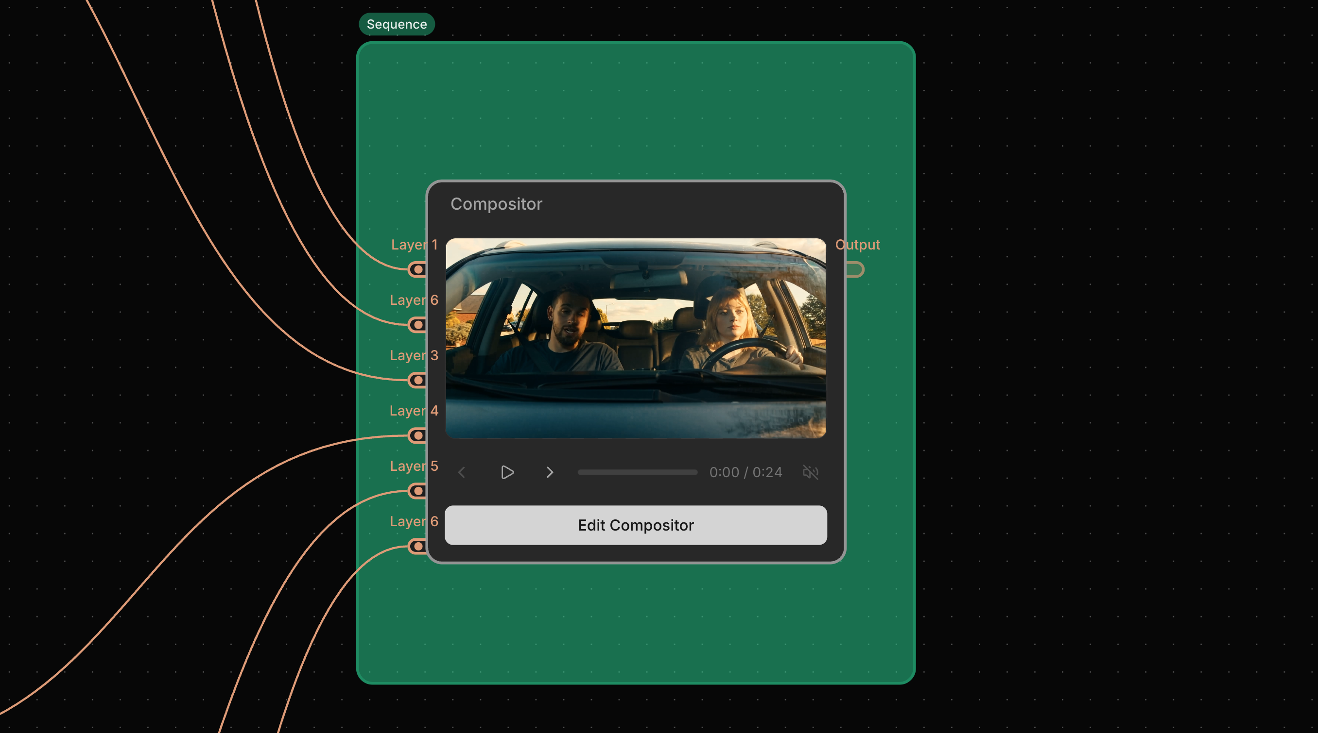 Detail view of a Canvas graph with multiple compositing nodes