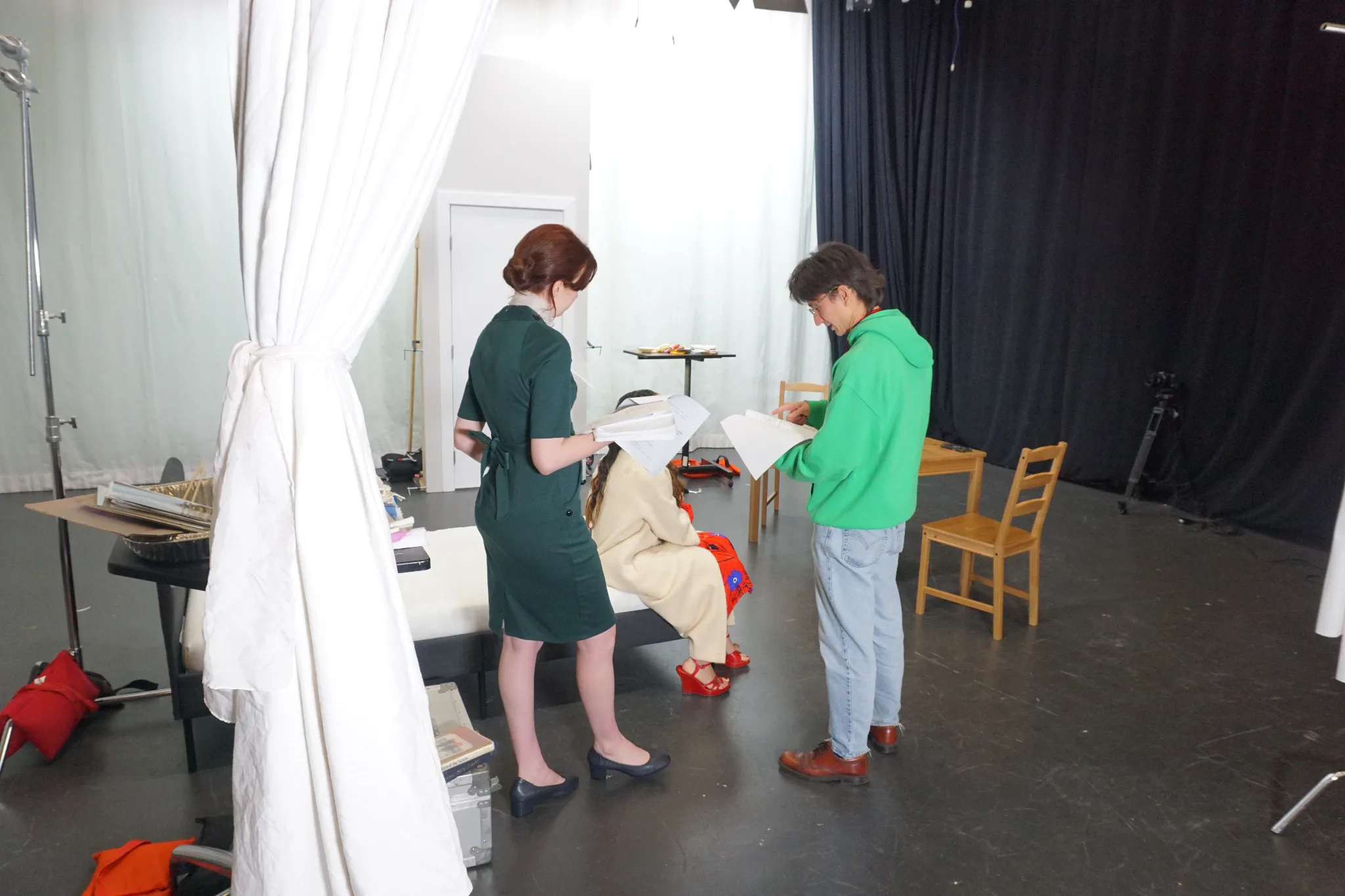 Behind-the-scenes photo of the soundstage shoot for The Month Between April and May.